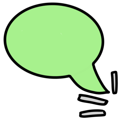 a green speech bubble with three small lines coming from near the tail